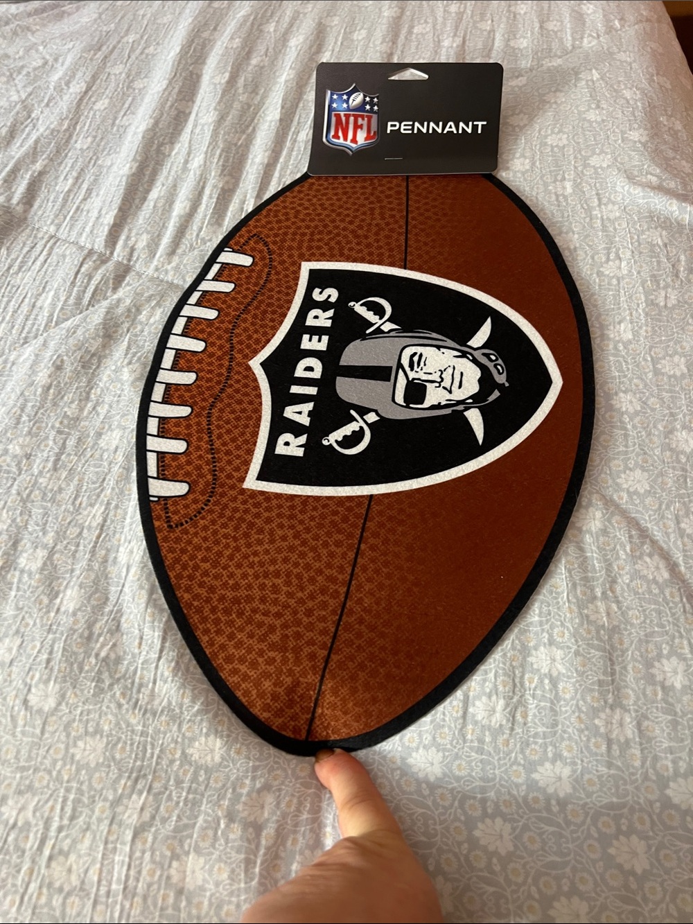 NFL Raiders Football-Shaped Pennant in Brown and Black